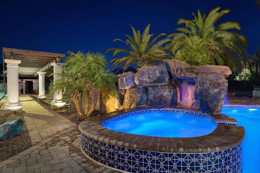 Spa at Night with Waterfall Feature