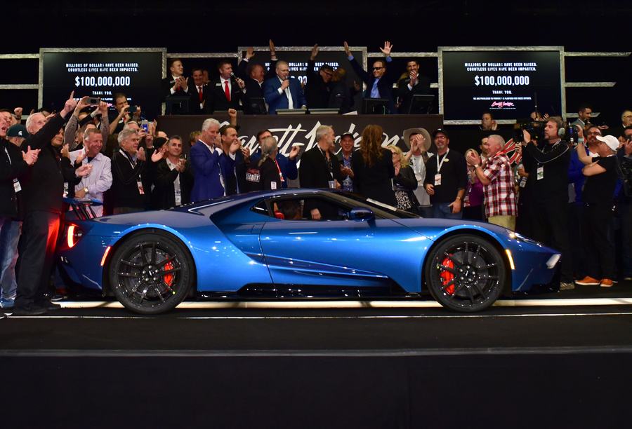 Collector cars lined up at the Barrett-Jackson auction at WestWorld of Scottsdale