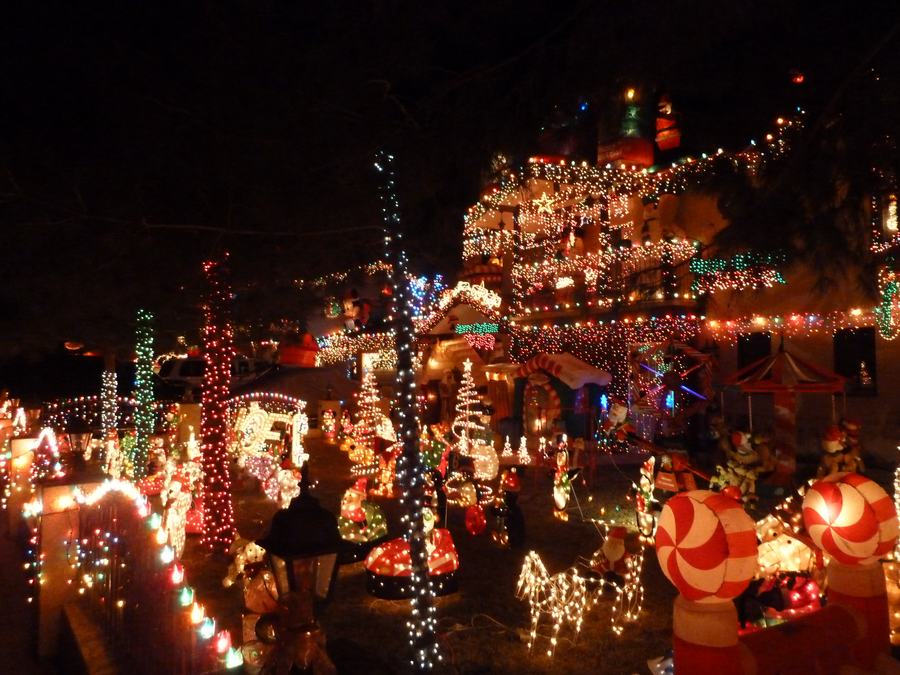 Holiday light displays glowing after dark during ZooLights at the Phoenix Zoo
