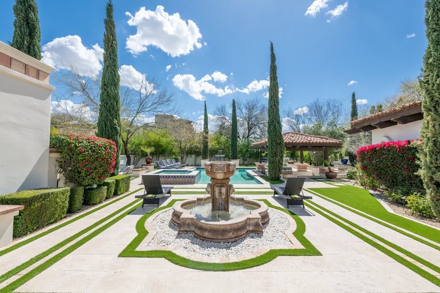 Private Courtyard with Fountain, Pool & Outdoor Seating Area